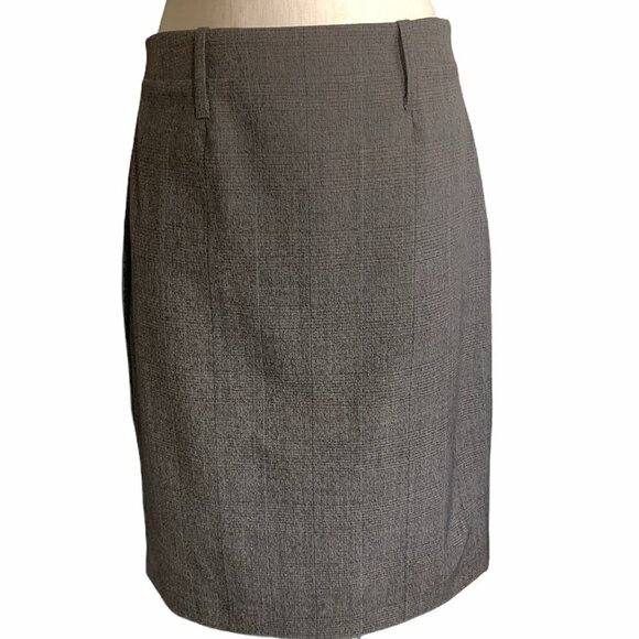 cAbi Sz 8 Straight Pencil Skirt Glen Plaid Brown & Blue Belt Loops Stretch #224M - Picture 1 of 8